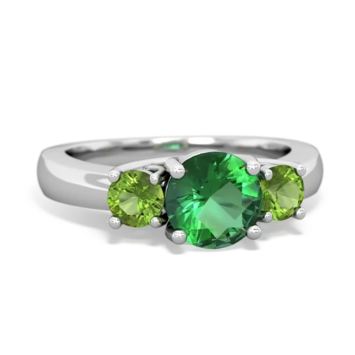 Lab Emerald Lab Created Emerald with Genuine Peridot and Genuine Pink Tourmaline Three Stone Trellis ring Ring