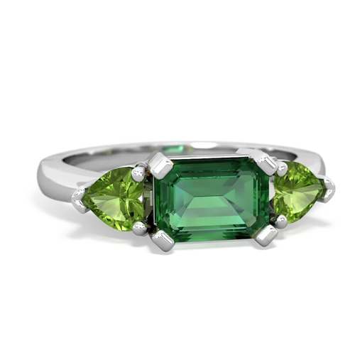Lab Emerald Lab Created Emerald with Genuine Peridot and Genuine Fire Opal Three Stone ring Ring