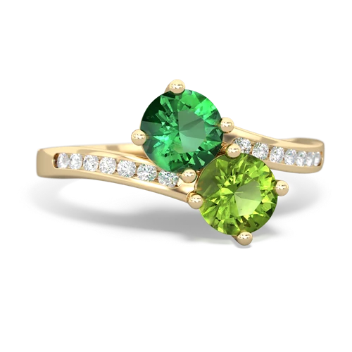 lab emerald-peridot two stone channel ring