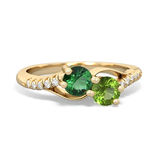 lab emerald-peridot two stone infinity ring