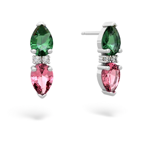 lab emerald-pink sapphire bowtie earrings