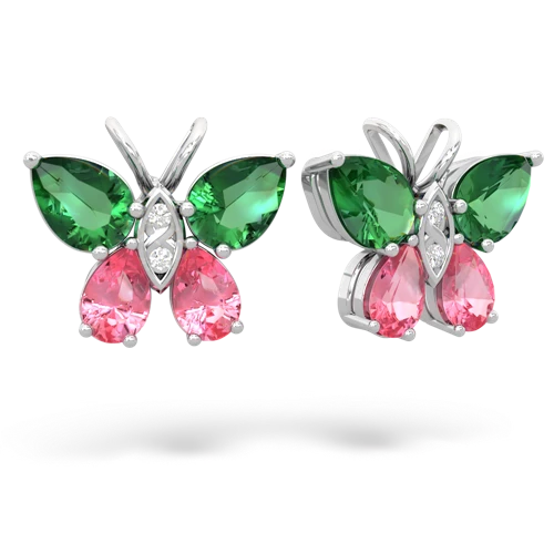 lab emerald-pink sapphire butterfly earrings