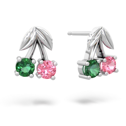 lab emerald-pink sapphire cherries earrings