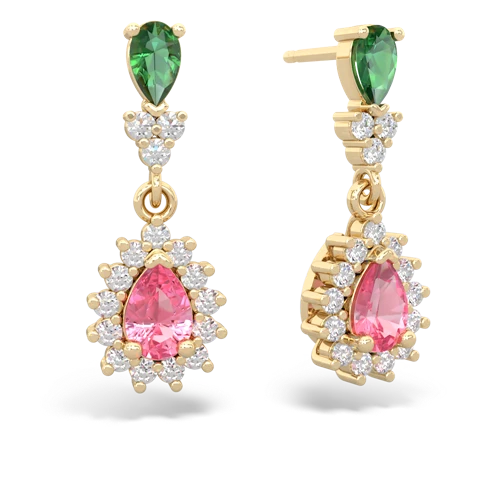 Lab Emerald Lab Created Emerald with Lab Created Pink Sapphire Halo Pear Dangle earrings Earrings