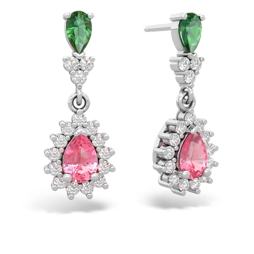 lab emerald-pink sapphire dangle earrings