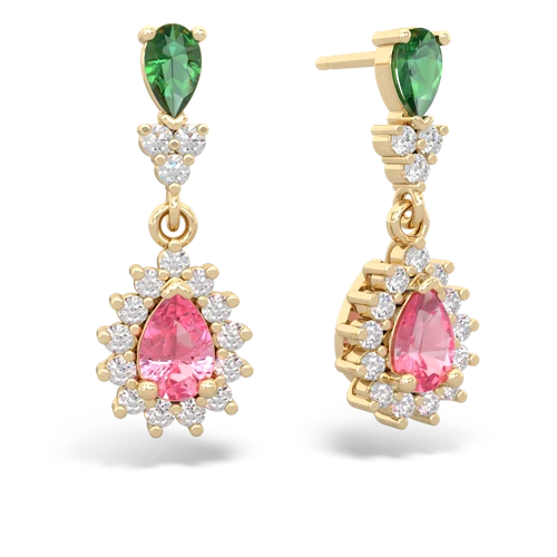 lab emerald-pink sapphire dangle earrings