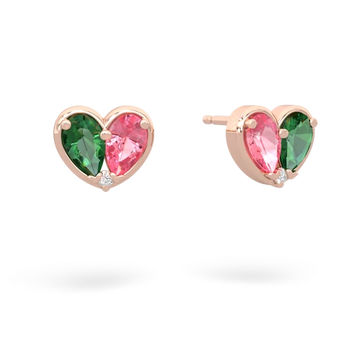 lab emerald-pink sapphire one heart earrings