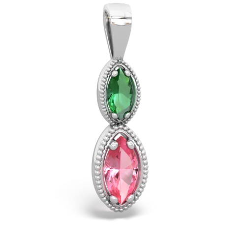 lab emerald-pink sapphire antique milgrain pendant