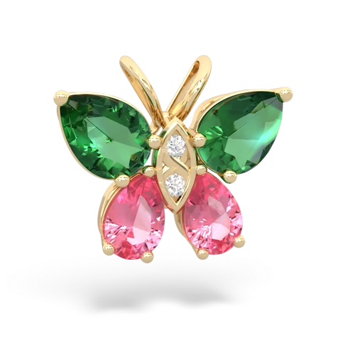 lab emerald-pink sapphire butterfly pendant