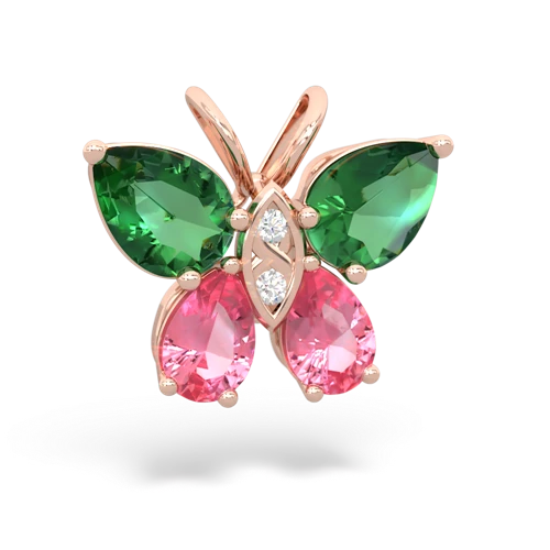 lab emerald-pink sapphire butterfly pendant