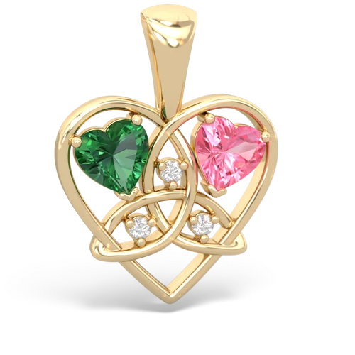 Lab Emerald Lab Created Emerald with Lab Created Pink Sapphire Celtic Trinity Heart pendant Pendant