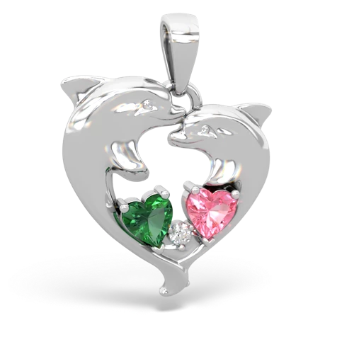 lab emerald-pink sapphire dolphins pendant
