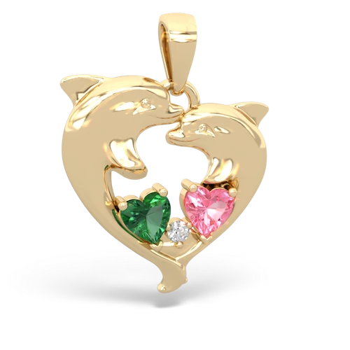 Lab Emerald Lab Created Emerald with Lab Created Pink Sapphire Dolphin Heart pendant Pendant