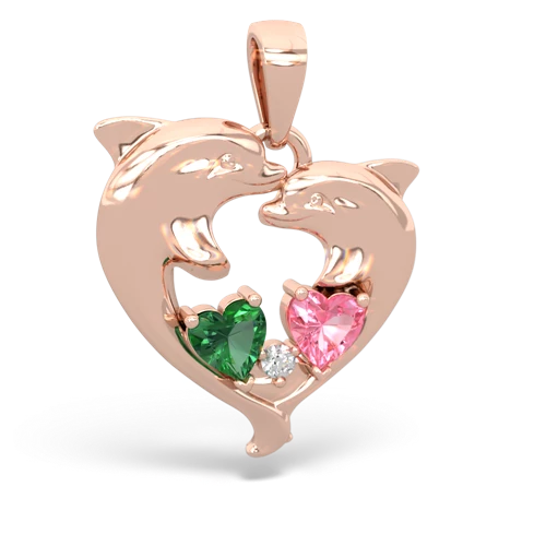 lab emerald-pink sapphire dolphins pendant