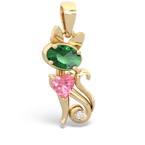 lab emerald-pink sapphire kitten pendant