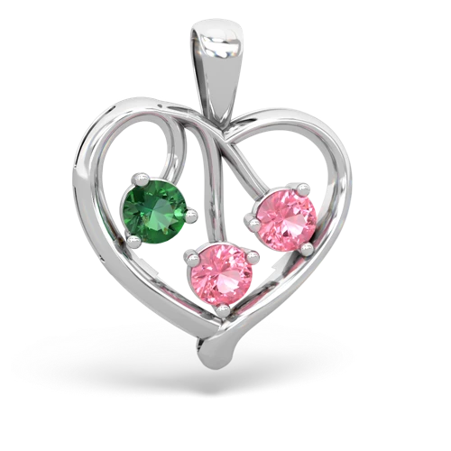Lab Emerald Lab Created Emerald with Lab Created Pink Sapphire and Lab Created Pink Sapphire Glowing Heart pendant Pendant