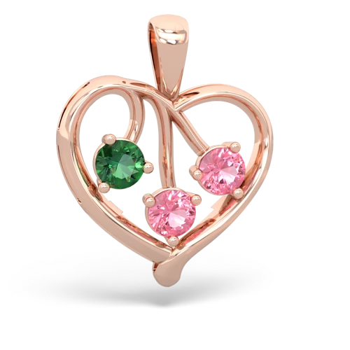 lab emerald-pink sapphire love heart pendant