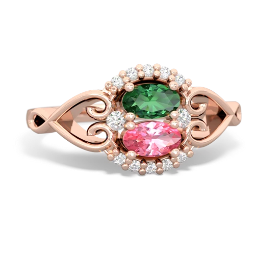 lab emerald-pink sapphire antique keepsake ring
