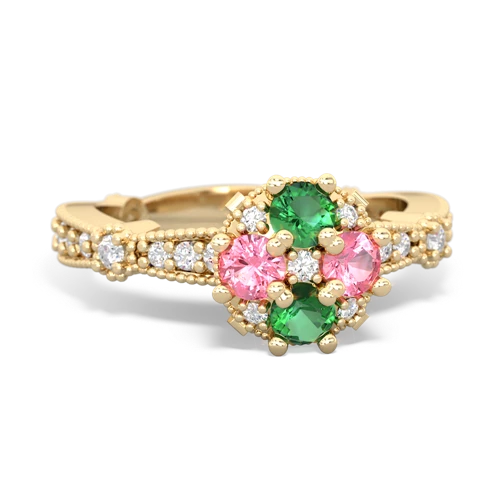 Lab Emerald Lab Created Emerald with Lab Created Pink Sapphire Milgrain Antique Style ring Ring