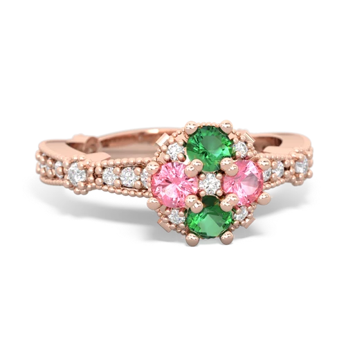 lab emerald-pink sapphire art deco engagement ring