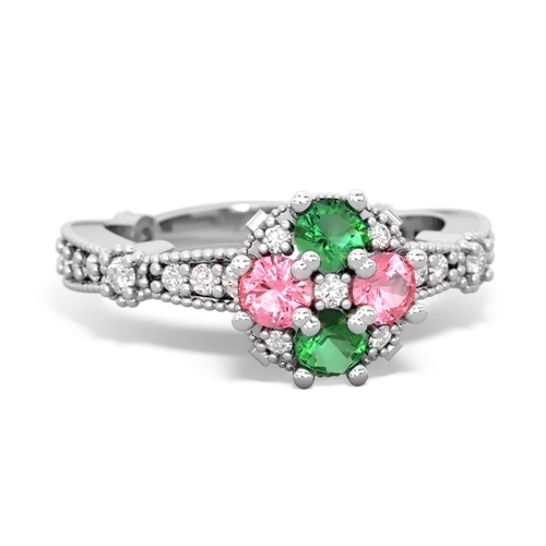 lab emerald-pink sapphire art deco engagement ring