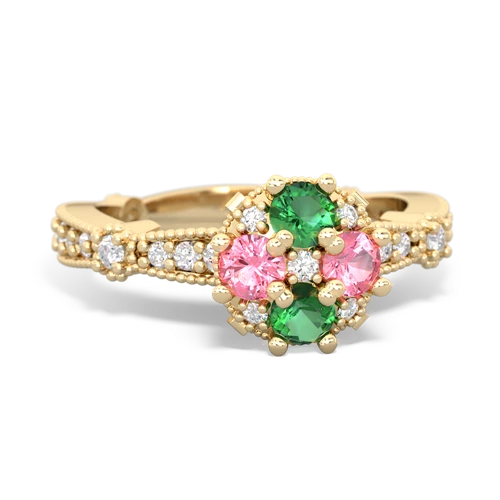 lab emerald-pink sapphire art deco engagement ring