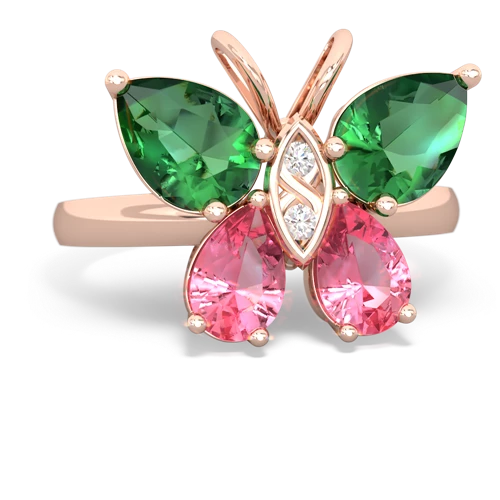 lab emerald-pink sapphire butterfly ring