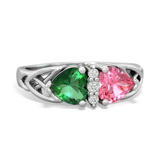 lab emerald-pink sapphire celtic ring