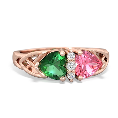 lab emerald-pink sapphire celtic ring