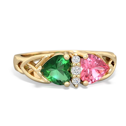 lab emerald-pink sapphire celtic ring