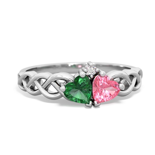 lab emerald-pink sapphire celtic braid ring