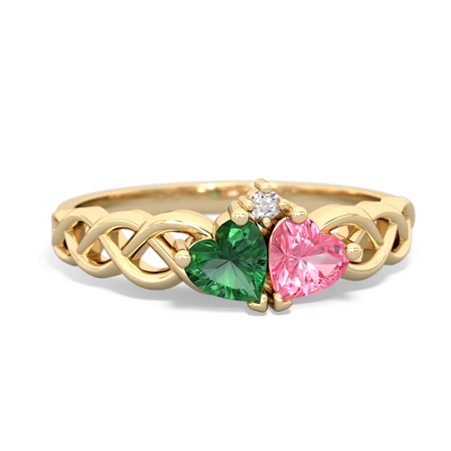 lab emerald-pink sapphire celtic braid ring