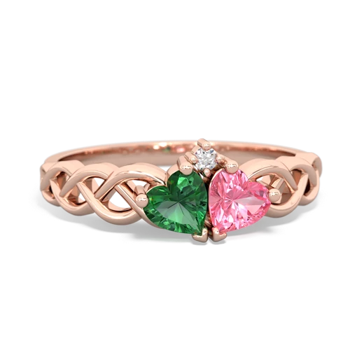 lab emerald-pink sapphire celtic braid ring