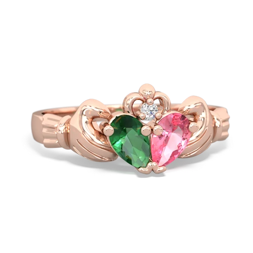 lab emerald-pink sapphire claddagh ring