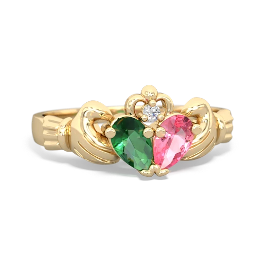 lab emerald-pink sapphire claddagh ring