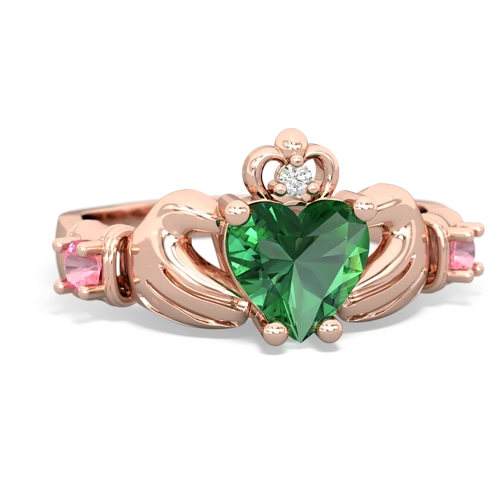 Lab Created Emerald with Lab Created Pink Sapphire and Lab Created Sapphire Claddagh ring