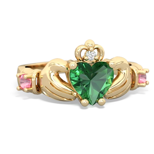 Lab Emerald Lab Created Emerald with Lab Created Pink Sapphire and  Claddagh ring Ring