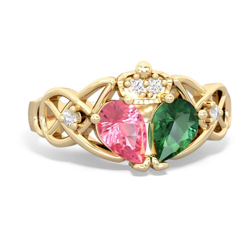 Lab Emerald Lab Created Emerald with Lab Created Pink Sapphire Two Stone Claddagh ring Ring