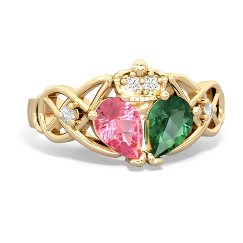 lab emerald-pink sapphire claddagh ring