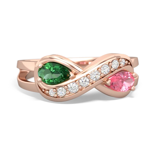 lab emerald-pink sapphire diamond infinity ring