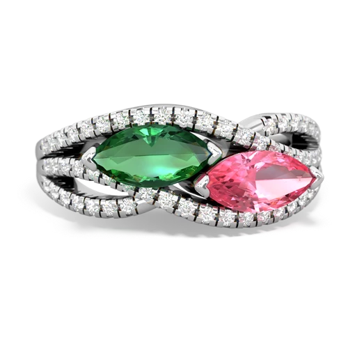 lab emerald-pink sapphire double heart ring