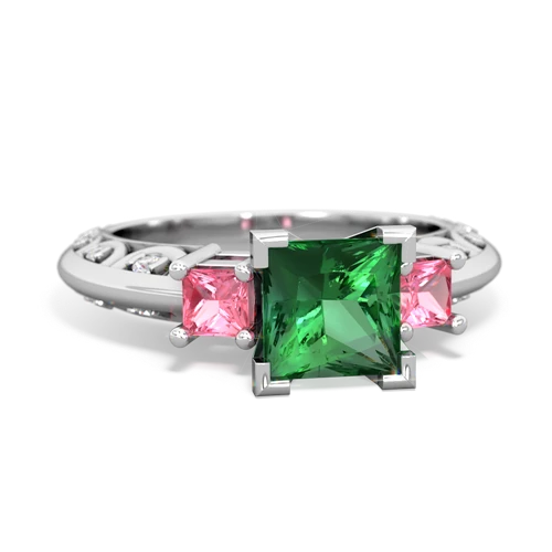 Lab Emerald Lab Created Emerald with Lab Created Pink Sapphire and Genuine Amethyst Art Deco ring Ring