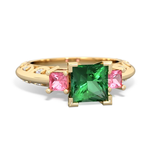 Lab Emerald Lab Created Emerald with Lab Created Pink Sapphire and  Art Deco ring Ring