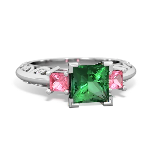 lab emerald-pink sapphire engagement ring