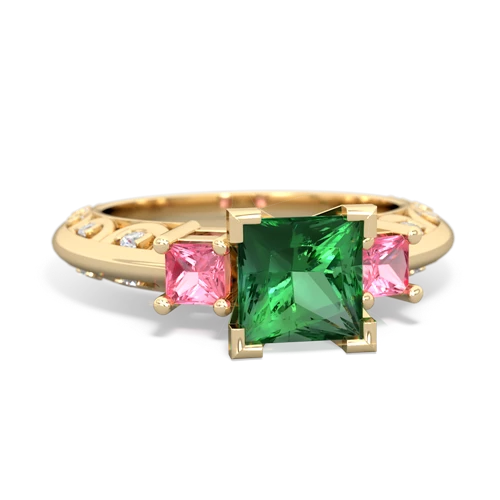 lab emerald-pink sapphire engagement ring