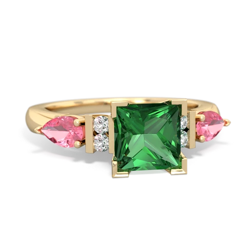 Lab Emerald Lab Created Emerald with Lab Created Pink Sapphire and Genuine Fire Opal Engagement ring Ring
