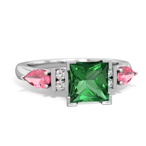 lab emerald-pink sapphire engagement ring