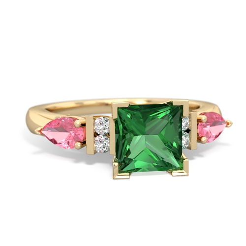 lab emerald-pink sapphire engagement ring