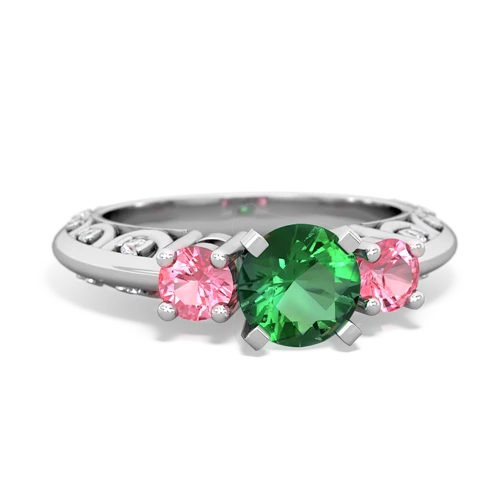 lab emerald-pink sapphire engagement ring