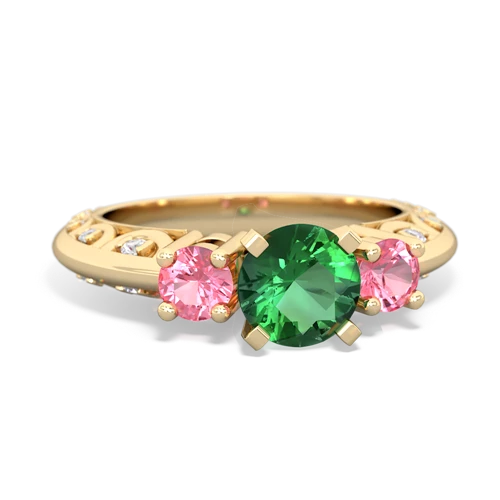 Lab Emerald Lab Created Emerald with Lab Created Pink Sapphire Art Deco ring Ring